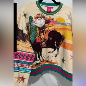 QUEEN OF SPARKLES Kids Cowboy Sequin Sweatshirt